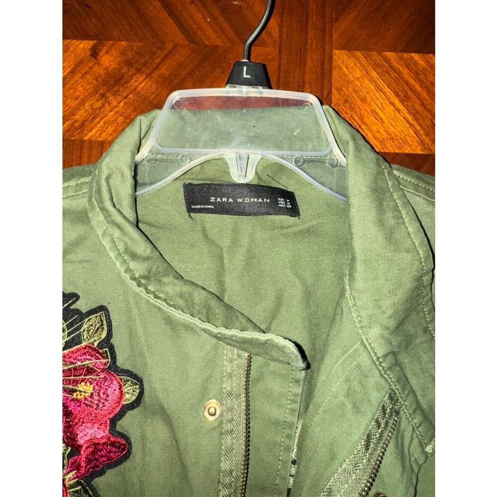 Zara Woman Green Embroidered Utility Jacket Tropical Patch Studded Oversized M - Picture 6 of 16